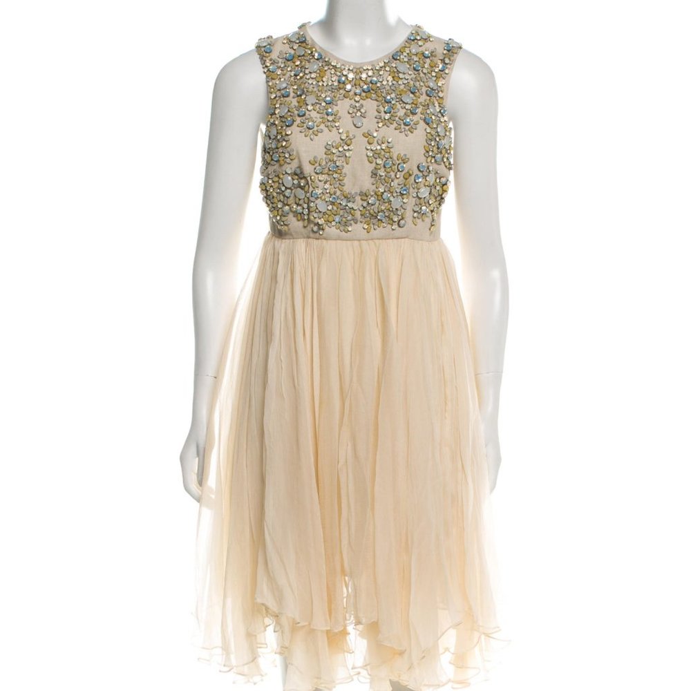 ADAM LIPPES Flowy Cream silk dress with moonstones
